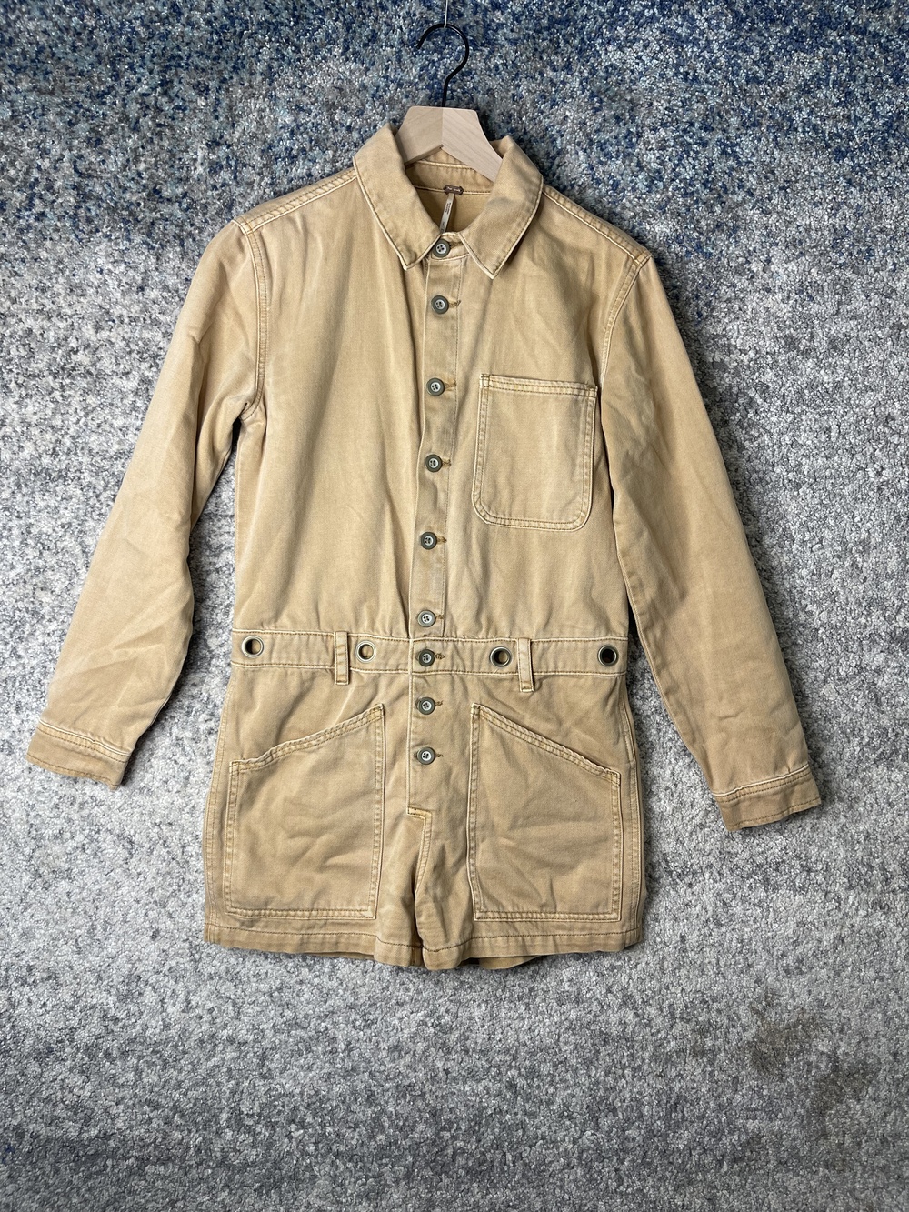 Free People Romper Womens XS Utility Coverall Jumpsuit Button Front Workwear